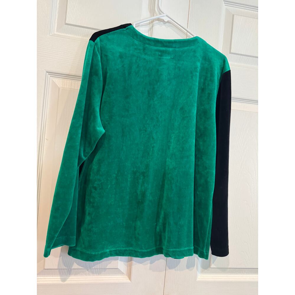 Vintage Knit Connection Velvet Colorblock Top Blouse Green Black Button Glam - Picture 8 of 8